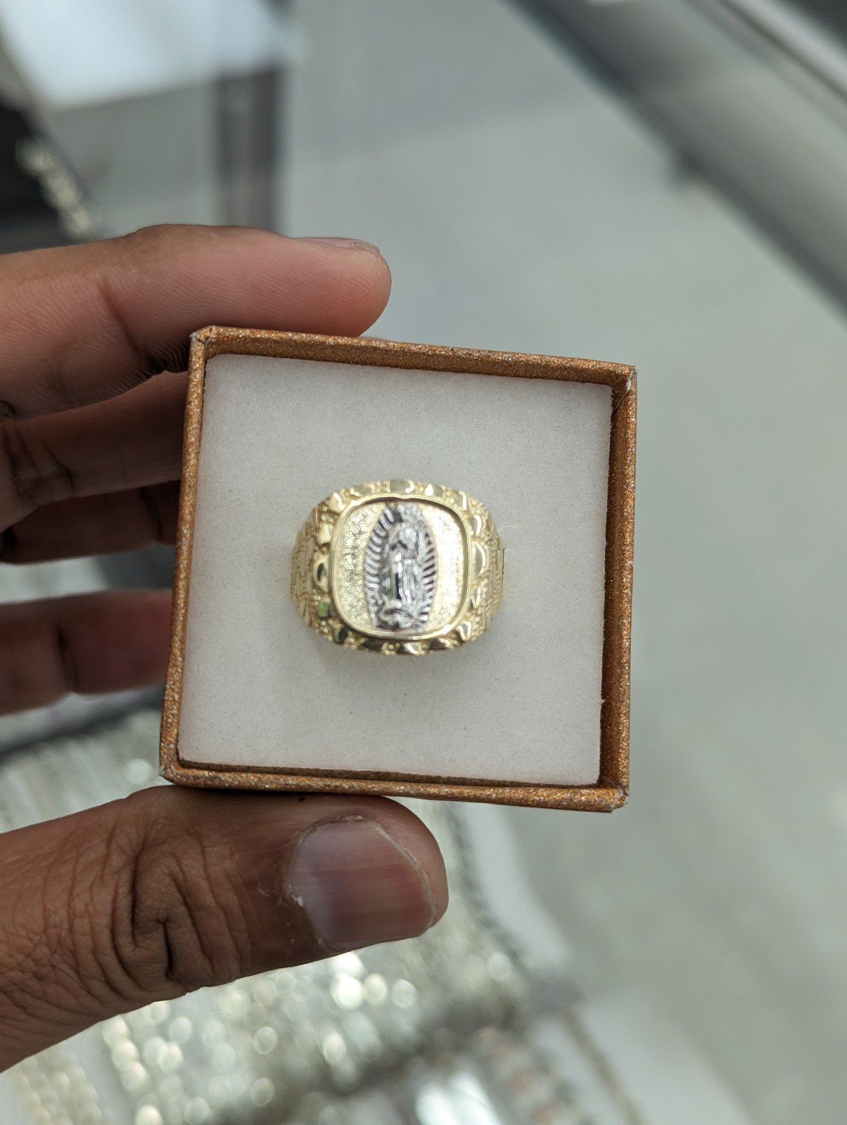 10kt Real Gold Nugget Style Virgin Mary Ring for Women