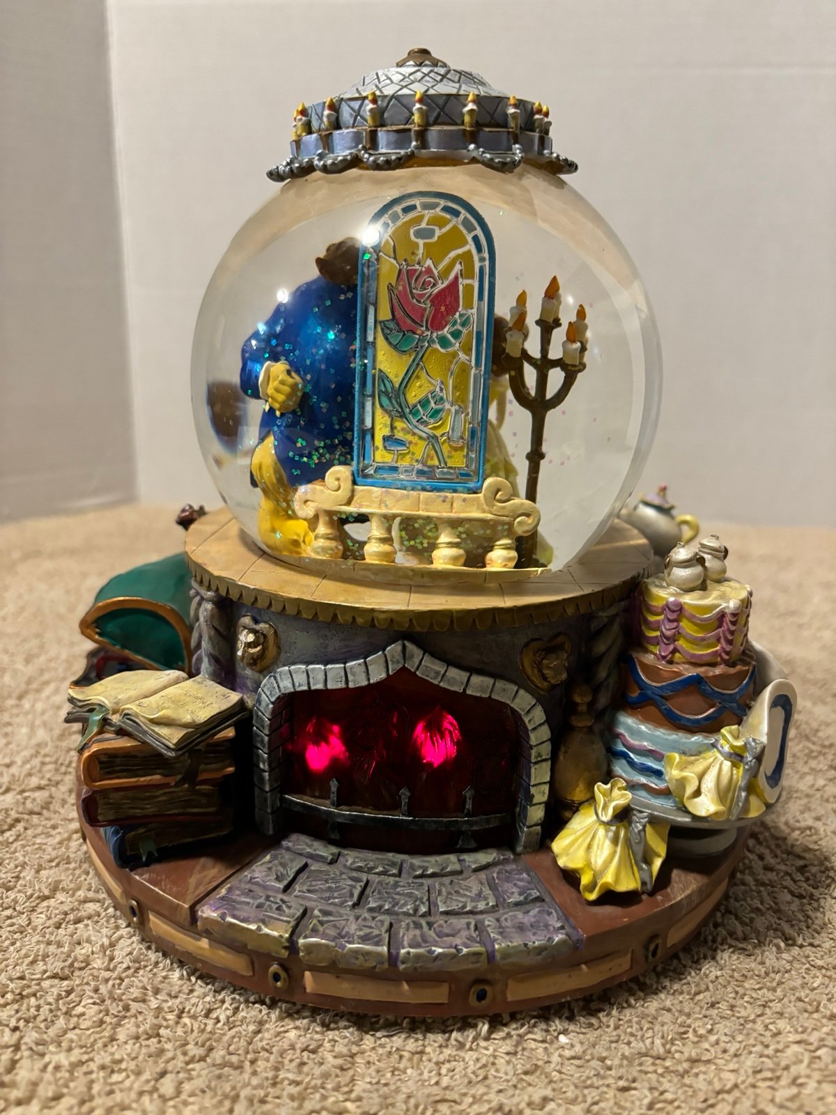 Disney Beauty & The Beast Fireplace Snowglobe. Some Damage-read!