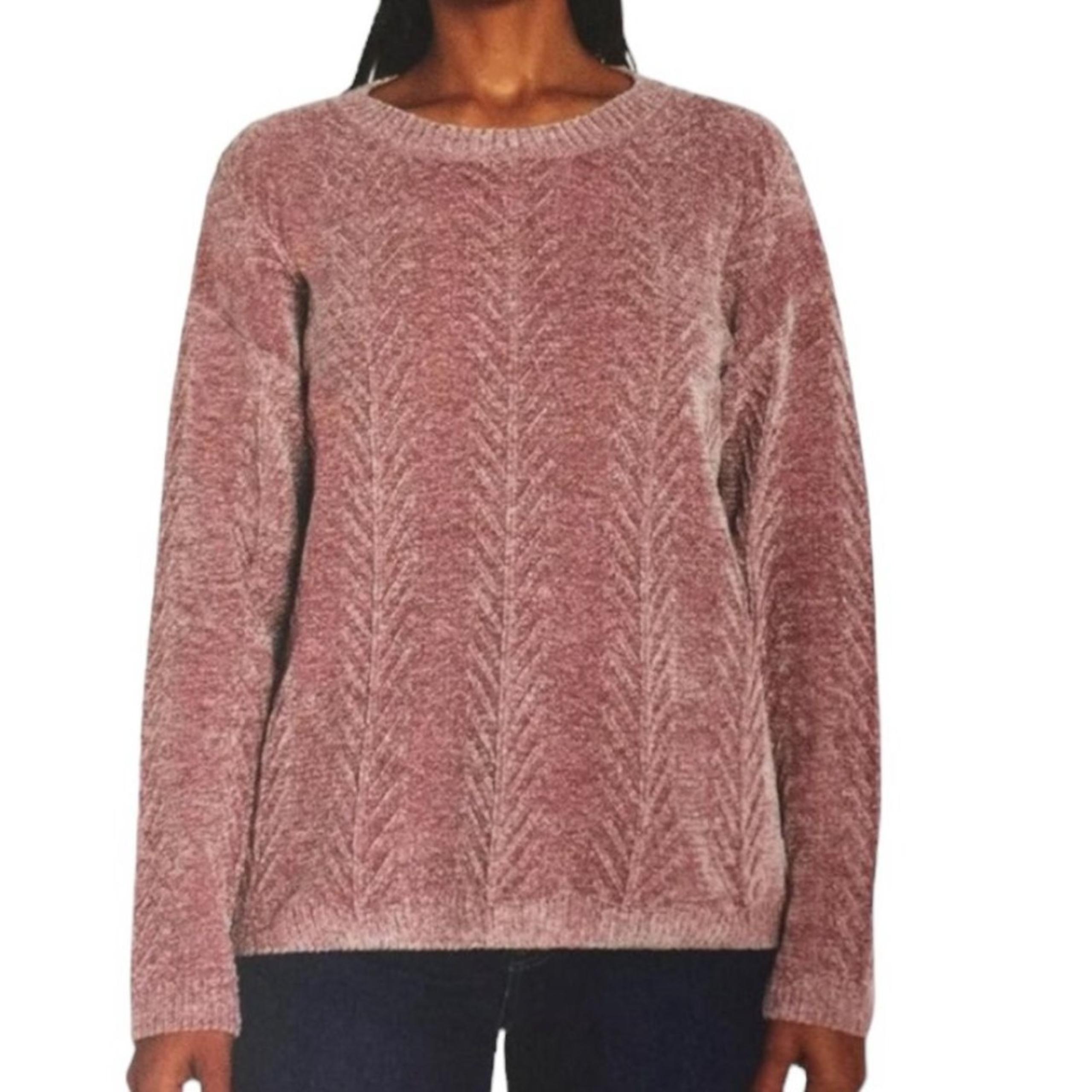 Orvis Dusty Pink Chenille Cableknit Sweater Crew Neck Soft Warm Women's size XL