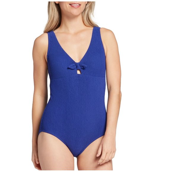 NWT CALIA Women's Textured Tie Front One Piece Swimsuit Size 4 Blue 90 1C324