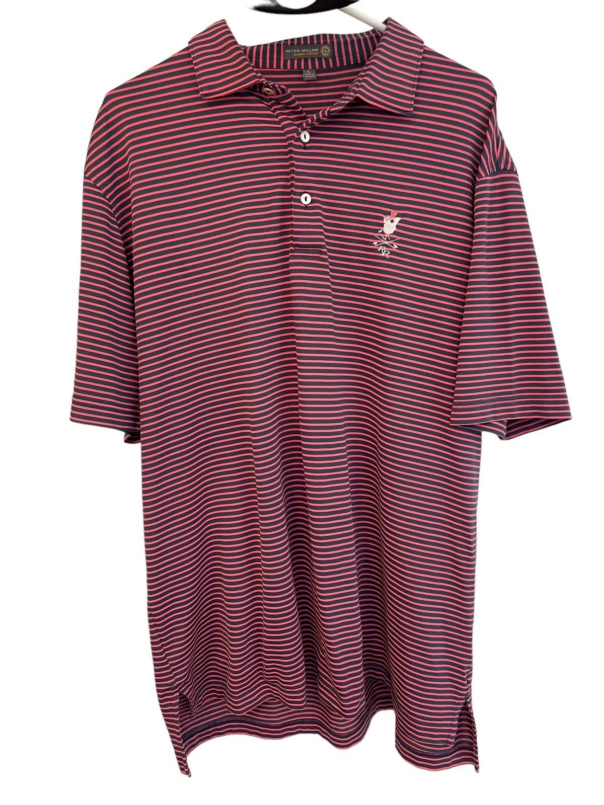 Peter Millar Summer Comfort Large Polo Striped Pink Navy Revolutionary RR Golf