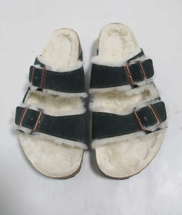 Birkenstock Men's Arizona Shearling Suede Leather Sandals Mountain View Green 10