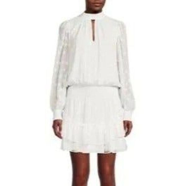 Ramy Brook NEW Sashah Star Long Sleeve Tiered Minidress in White Size S