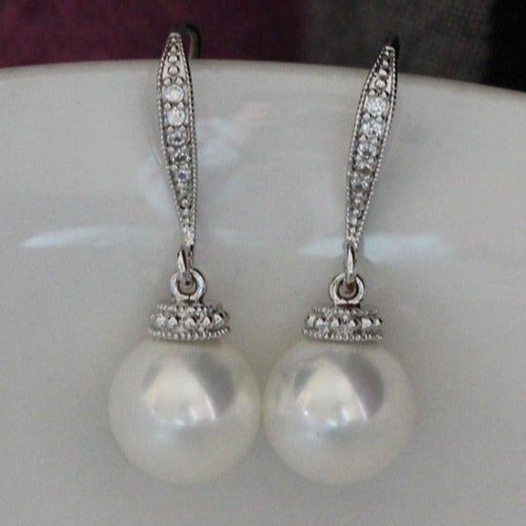 Sweet Glossy Carved Pearl Wedding Dangle Earrings MLNN1230 Sweet Glossy Carved Pearl Wedding Dangle Earrings MLNN1230