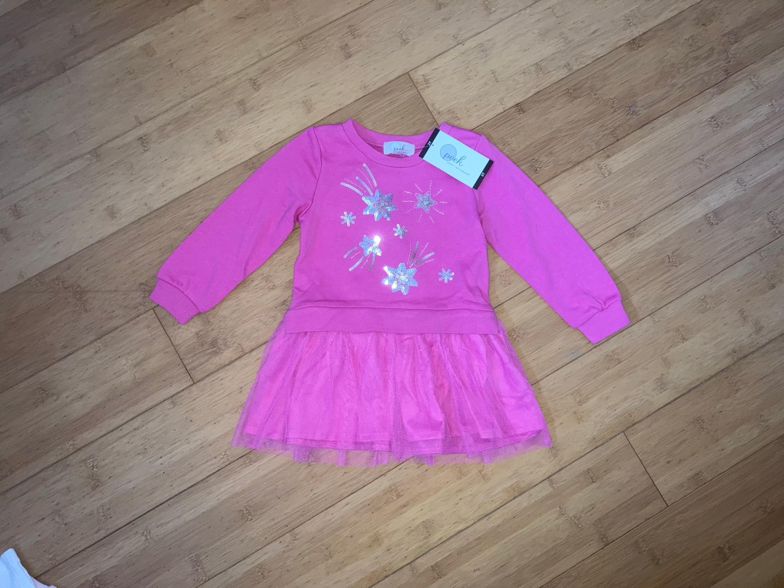 NWT Girls Size 3T Peek Sequin Stars & Tulle Pink Dress