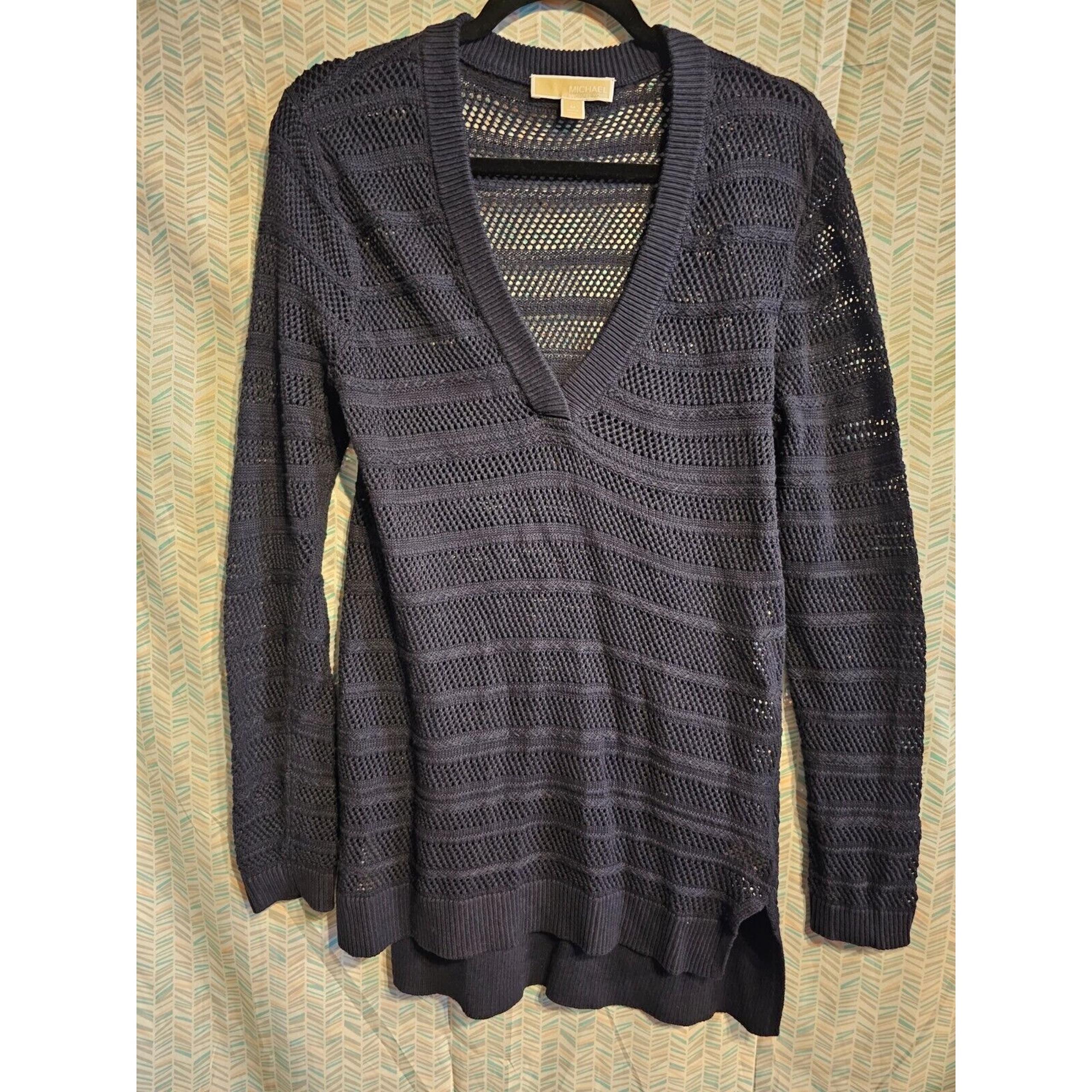 MICHAEL Michael Kors Womens Black Crochet V Neck Front Cardigan Sweater Sz Med