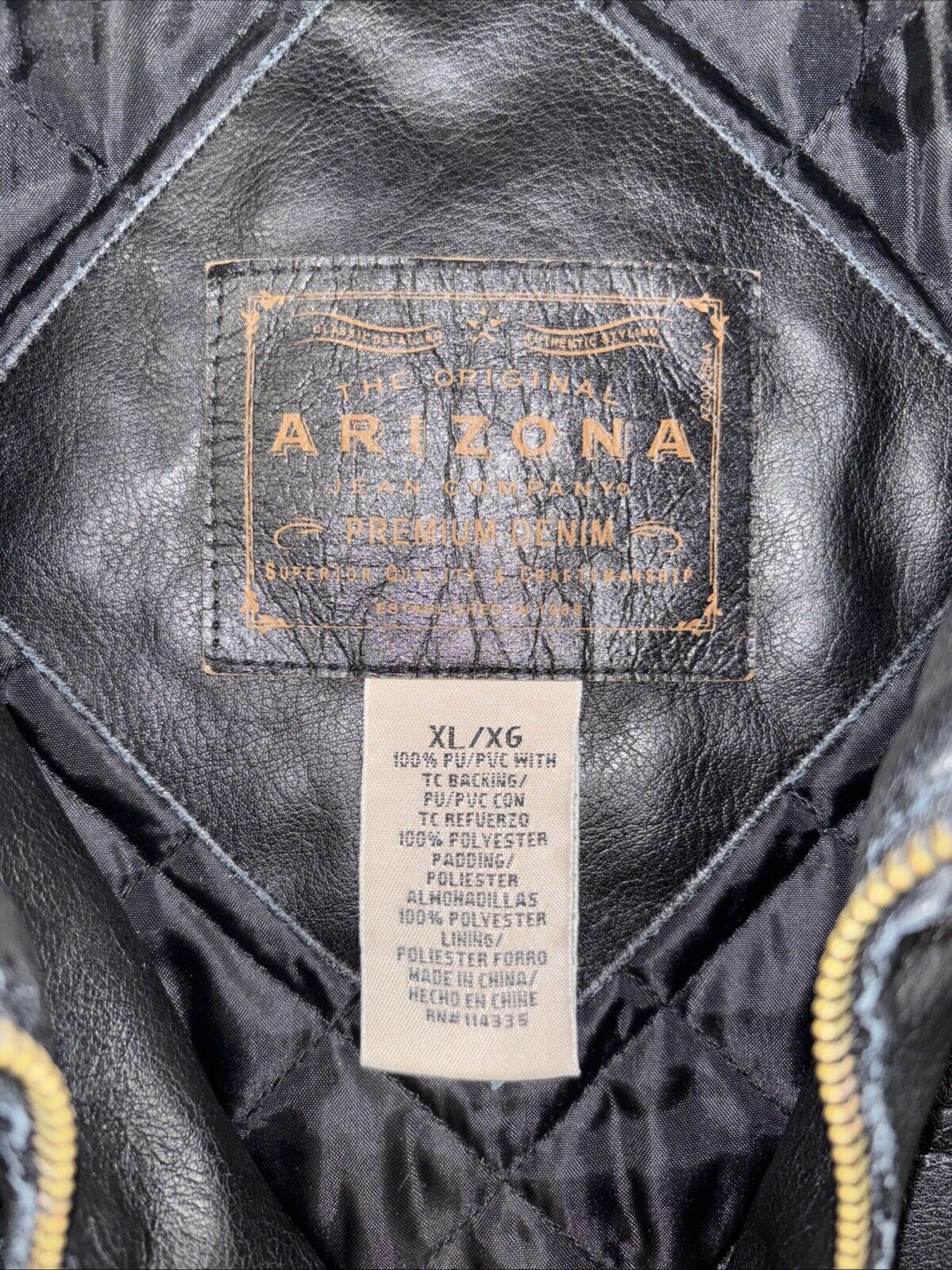 Arizona Leather Coat Jacket Mens X-Large Black Y2K Vintage Quilted Liner Heavy