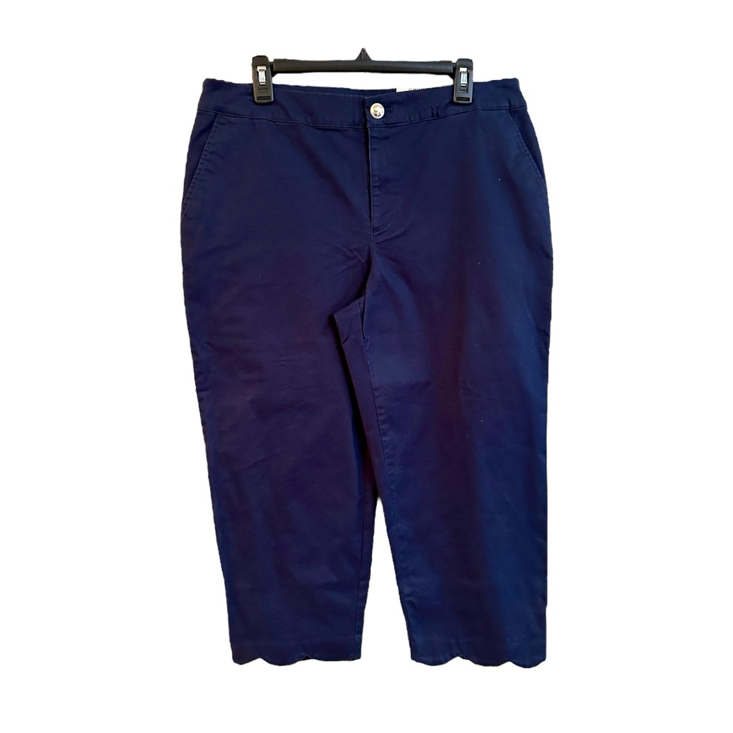 CHARTER CLUB, NWT, WOMENS, NAVY BLUE CAPRI. ZIP & BUTTON FRONT CLOSURE. SIZE 14