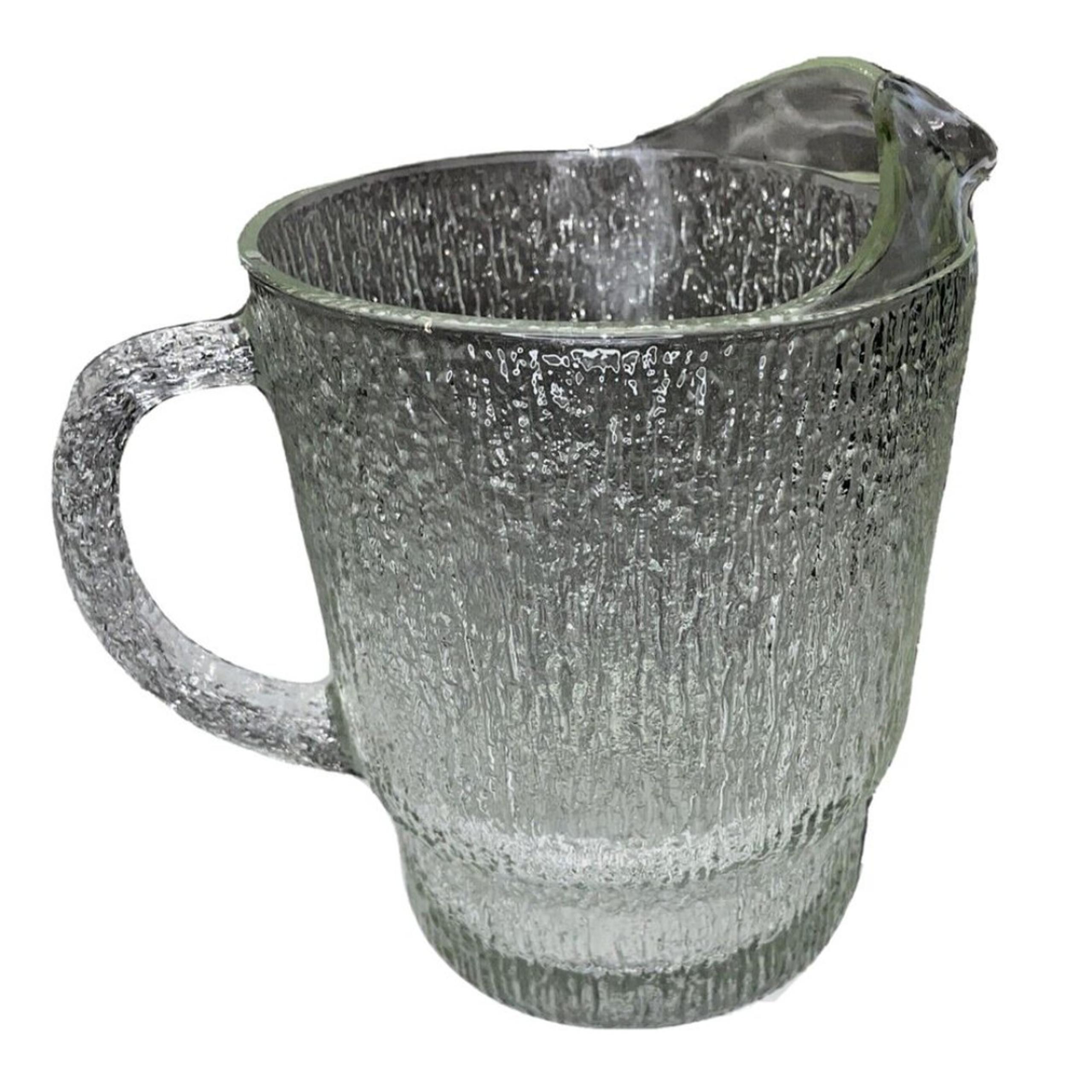 Vintage MCM Pitcher Indiana Glass Crystal Ice Pattern Tree Bark Clear Glass