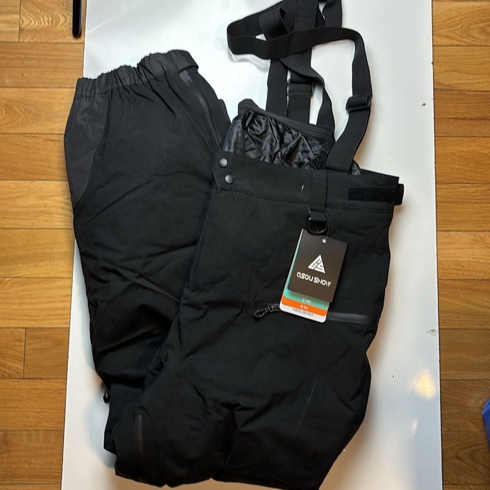 Gsou Snow Men's Black Insulated Baggy Snow Pants With Detachable Suspenders
