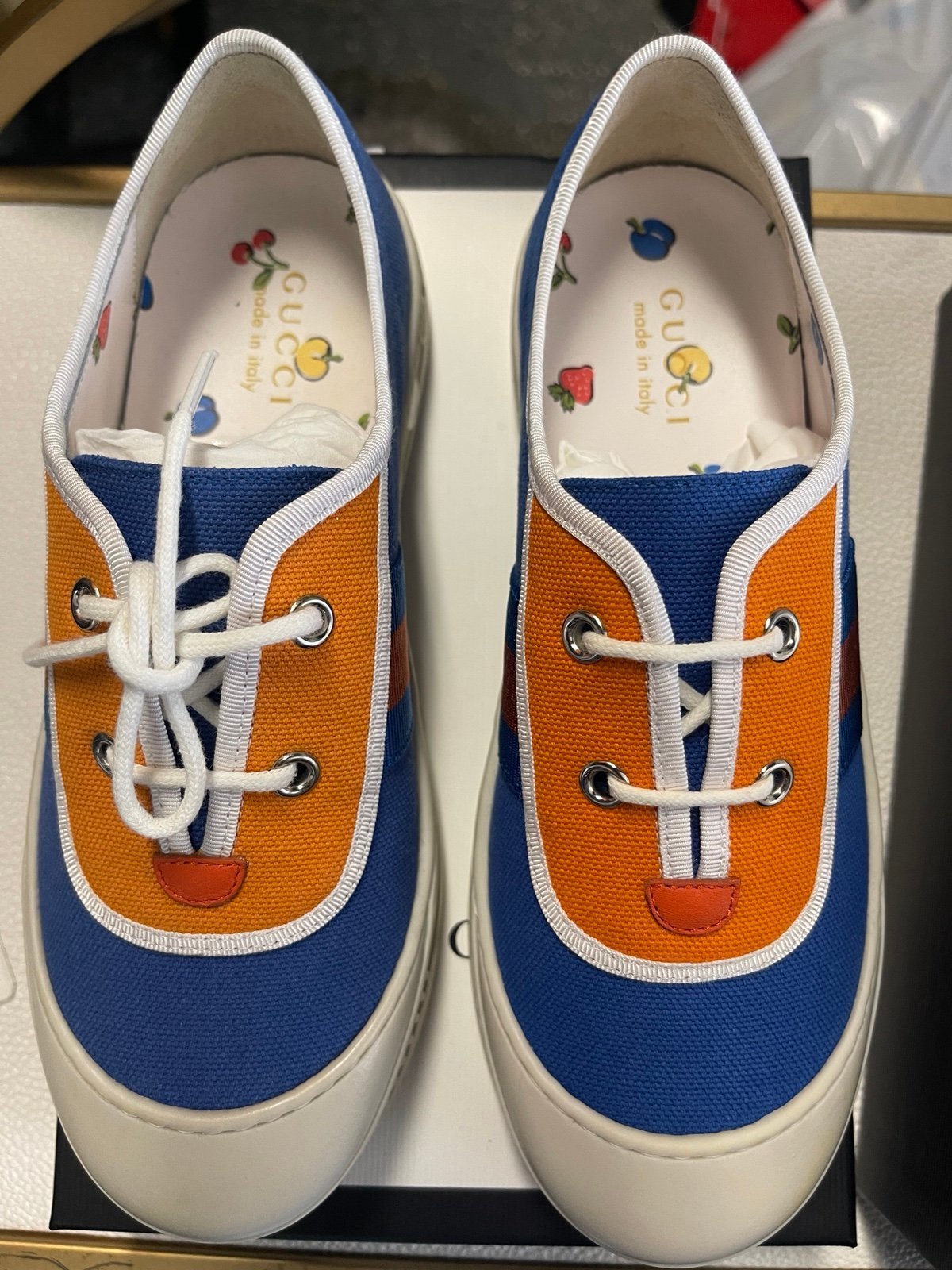 Gucci Boys Sneakers Orange Blue Size 32