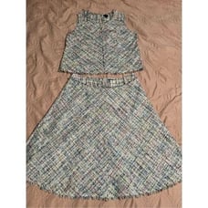 Worthington Colorful Pastel Twill Frayed Sleeveless Skirt Set 14/16 (XL)