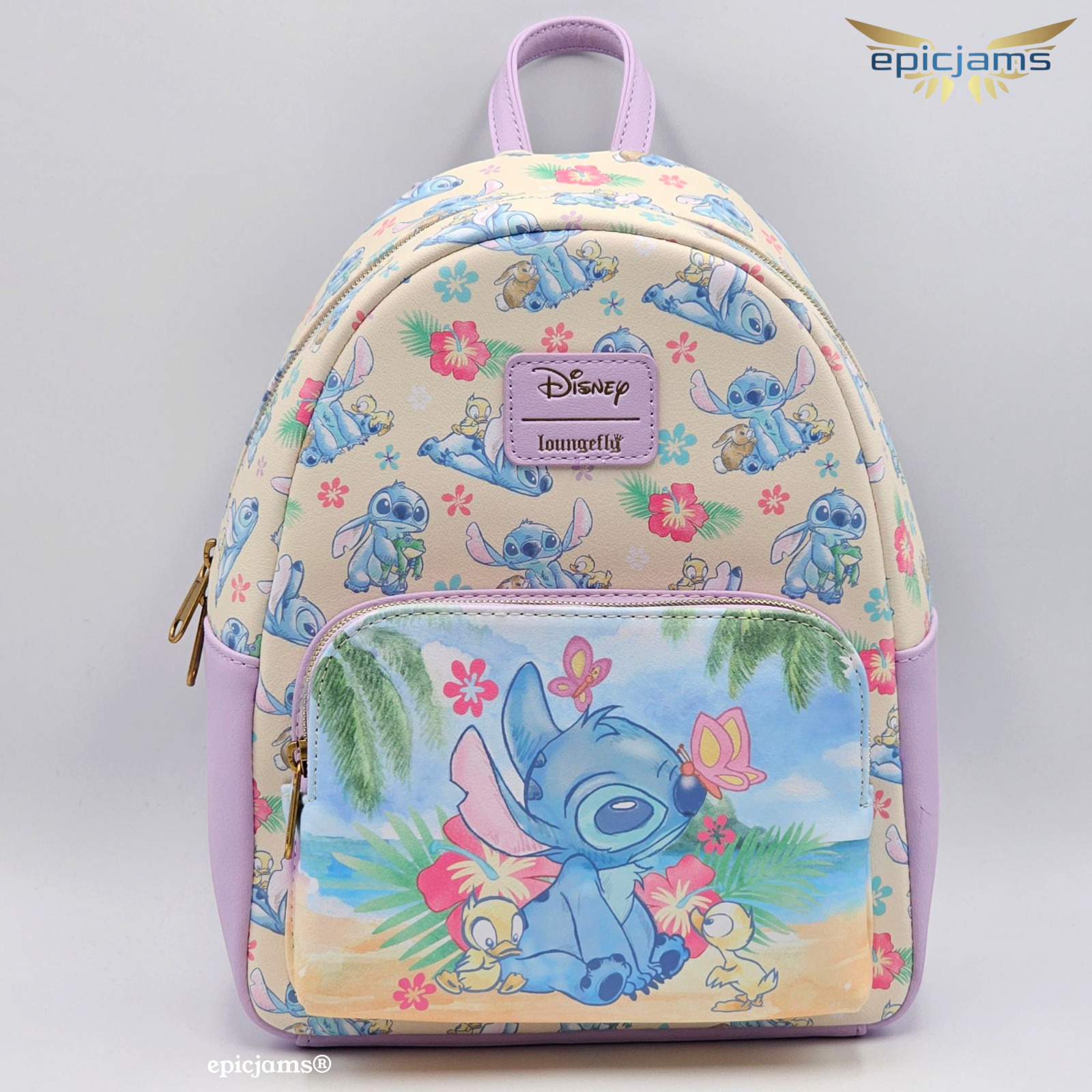 Loungefly Disney Stitch & Ducks Beach Mini Backpack New