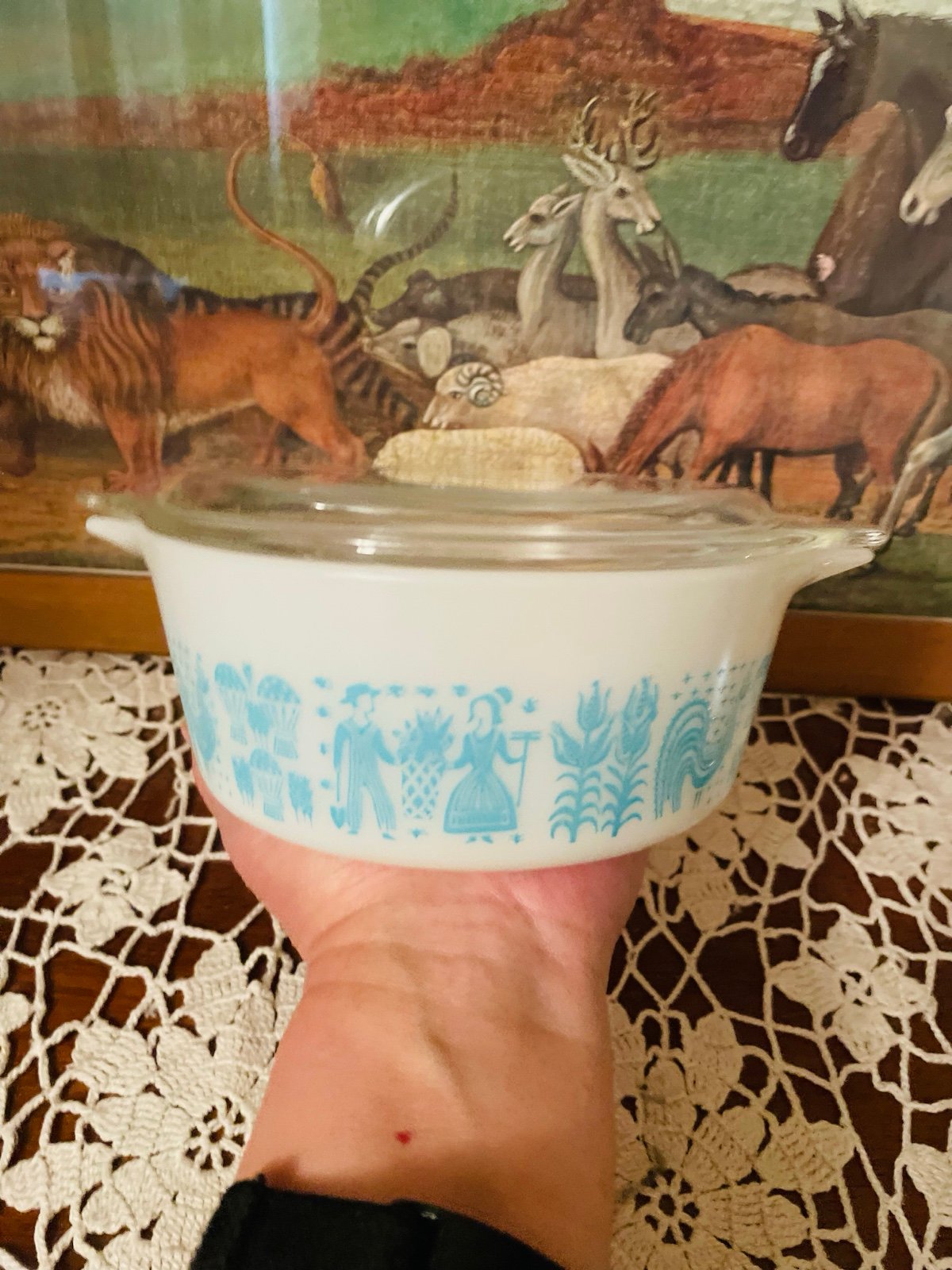 Pyrex, Turquoise Butterprint 472 Cinderella w lid