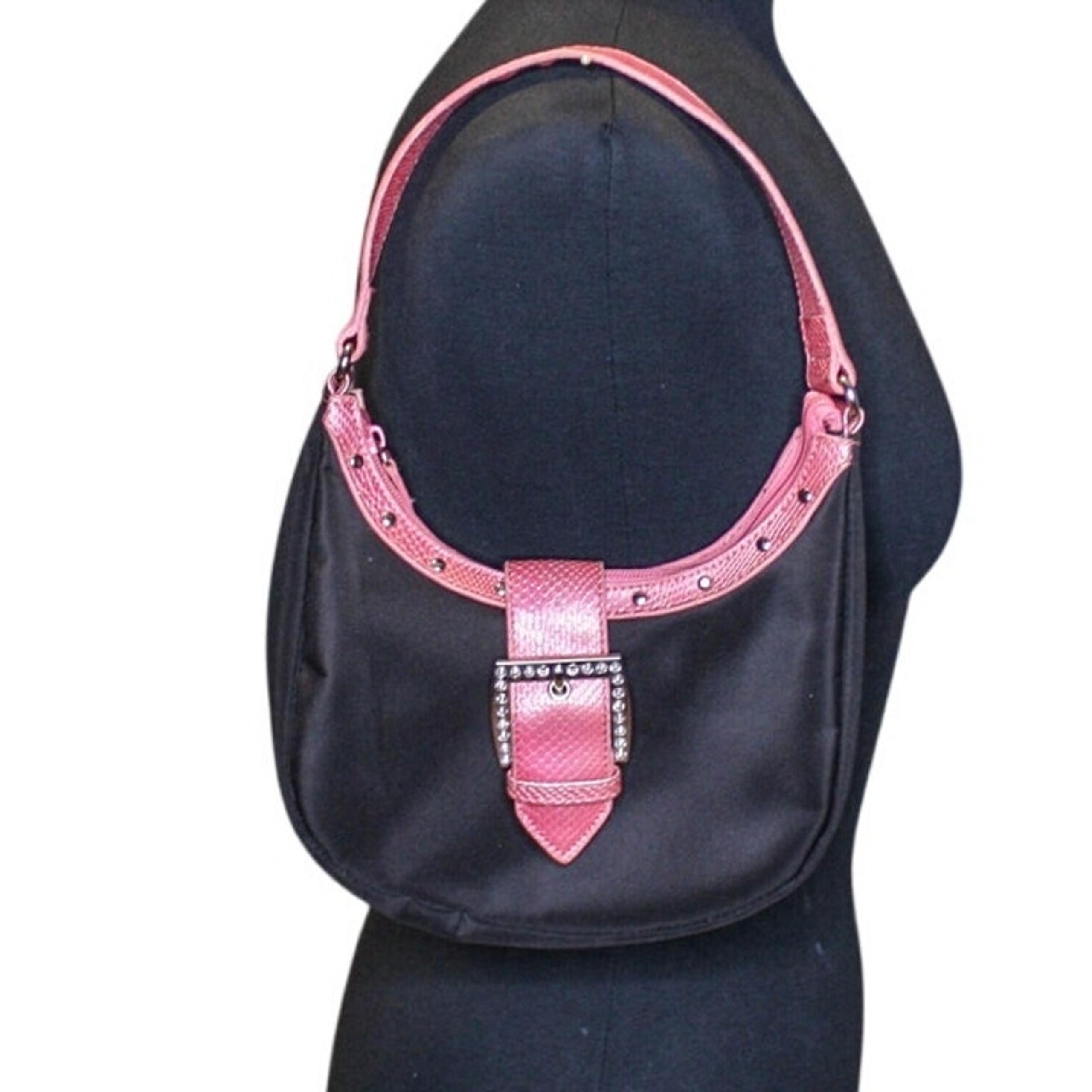 Esprit Crescent Shoulder Bag Rhinestone Buckle Pink Black Vintage Y2K
