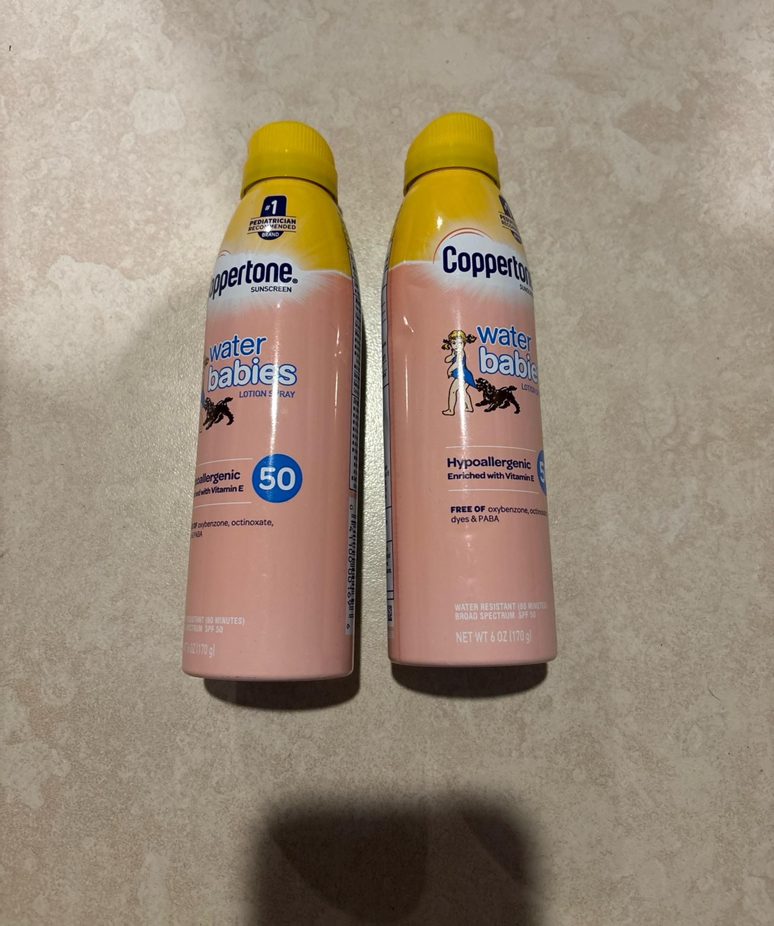 2 Coppertone Water Babies Sunscreen SPF 50 Quick Cover Lotion Spray Exp. 4/2024