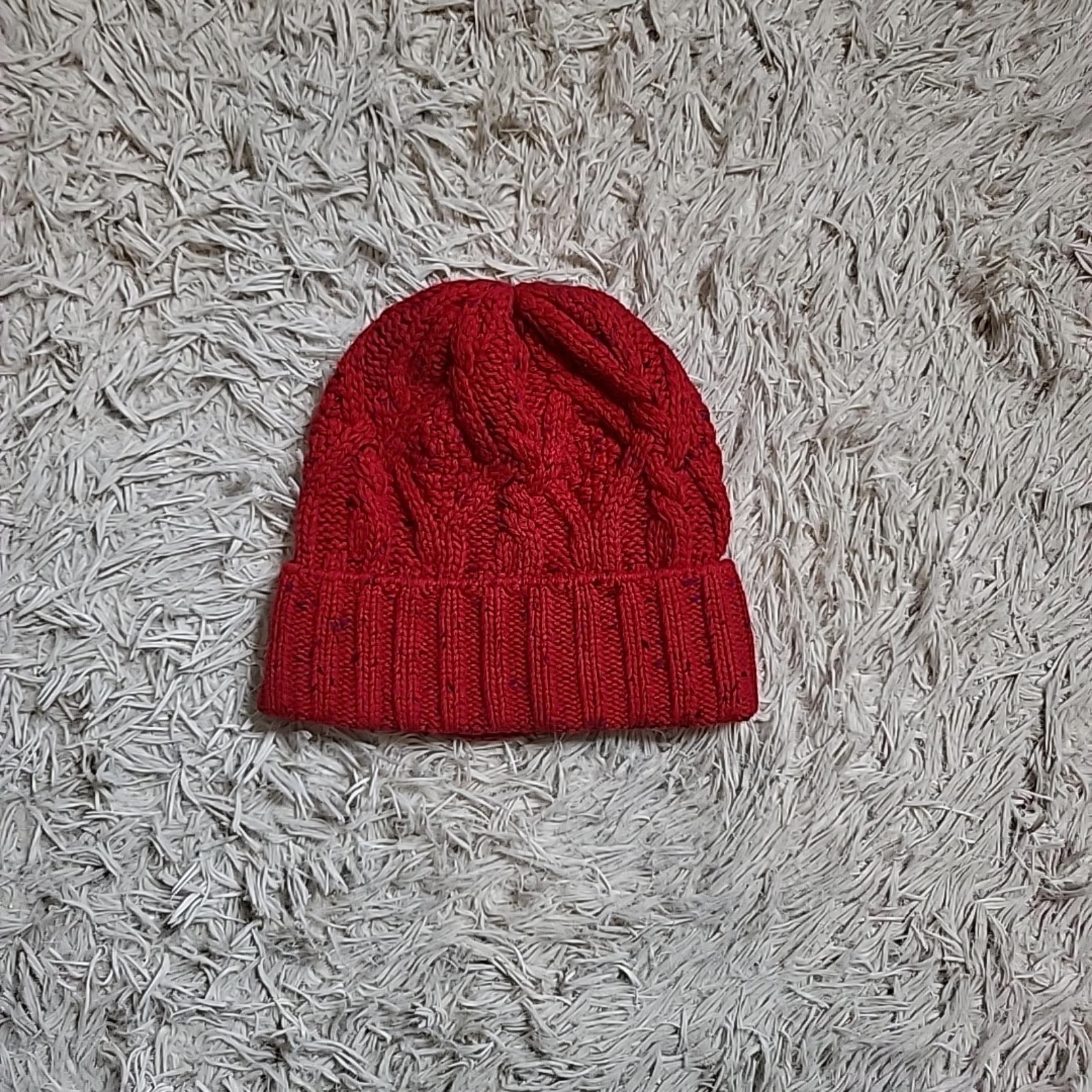 Womens American Eagle Beanie Hat Wool Blend Cable Knit Red & Blue Winter Fall