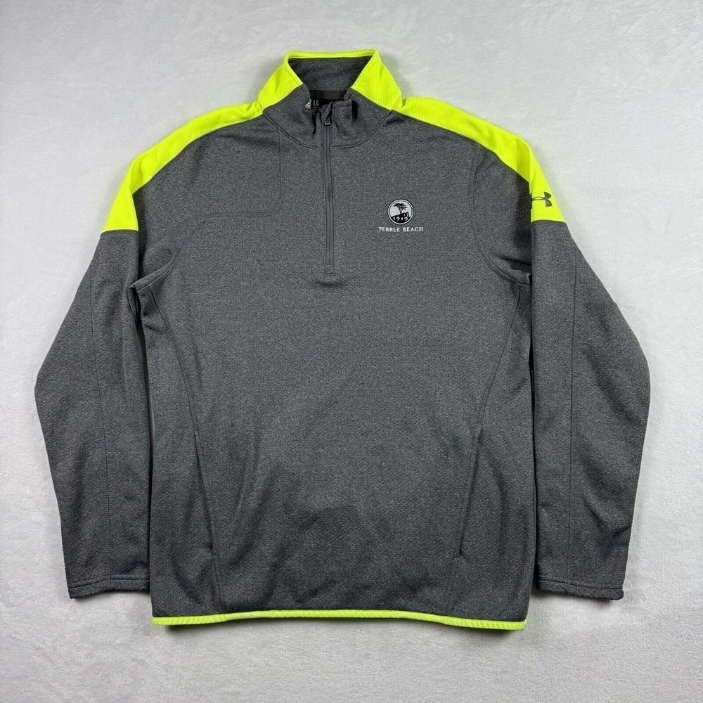Pebble Beach 1919 Golf 1/4 Zip Pullover Men L Gray Neon Under Armour Sweatshirt