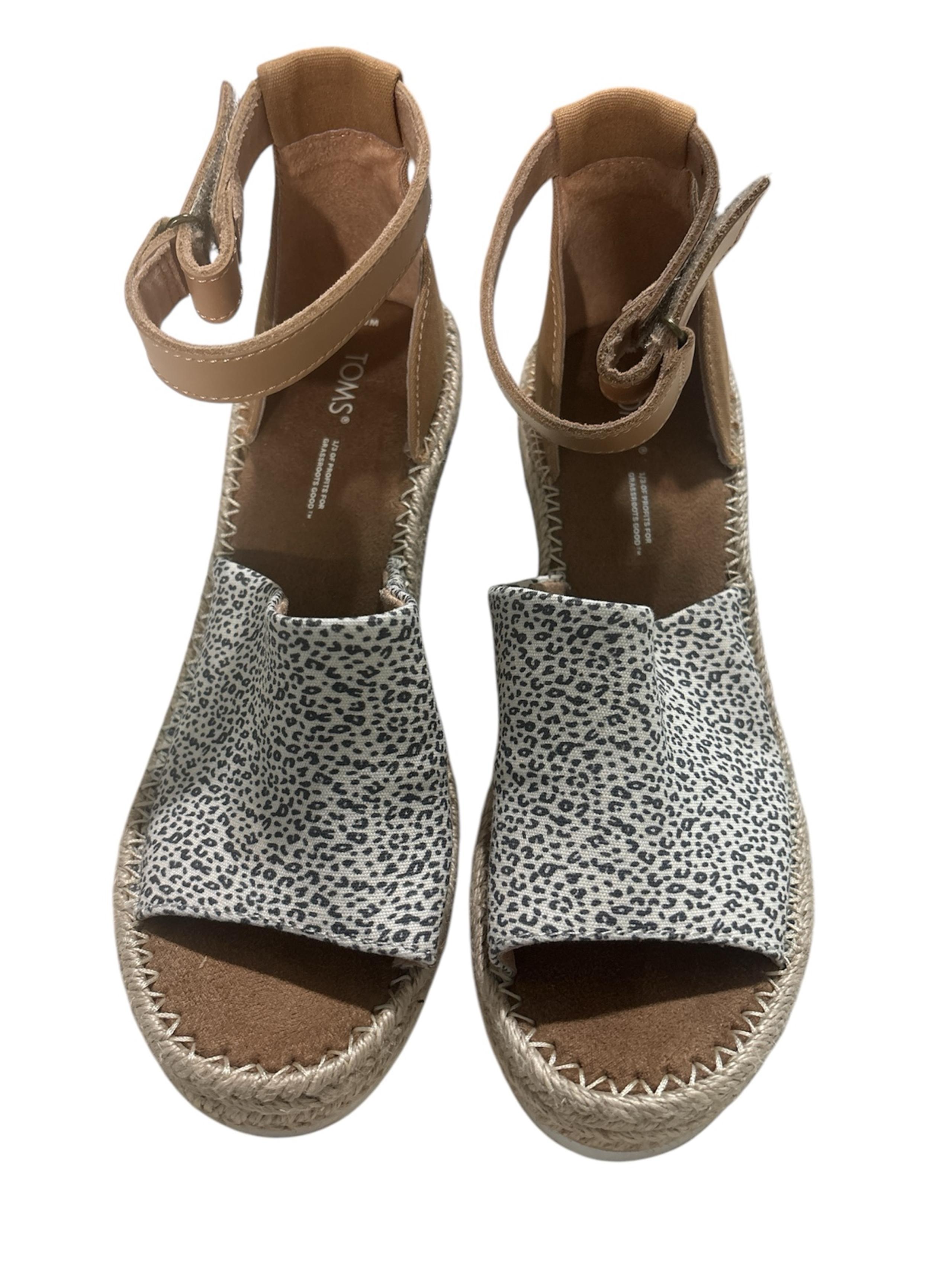 NWOT TOMS Mini Leopard Print  MARISOL Ankle Strap Heeled Espadrilles SZ 8.5