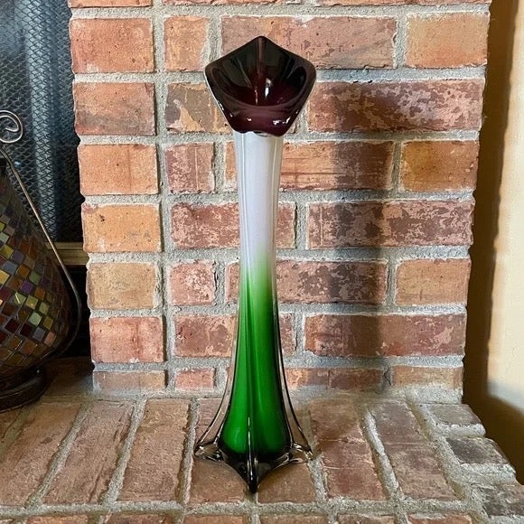 Art Glass Tall Calla Lily Amethyst White Green Vase