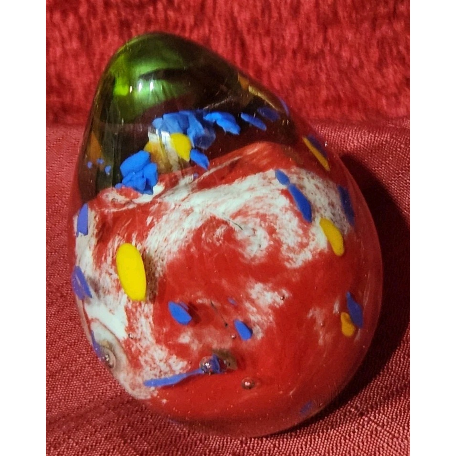 Egg Shaped Art Glass Paperweight Multi Color Collectible Desk Decor, 4.25