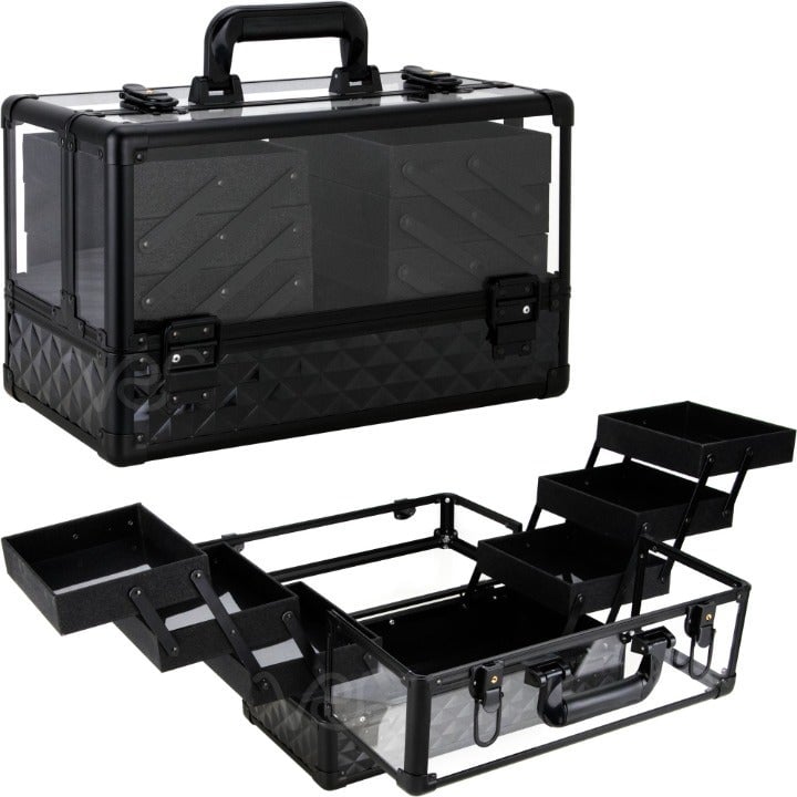 VER Beauty Armored Acrylic 6-Tiers Trays Cosmetic Makeup Case with Brush Holder