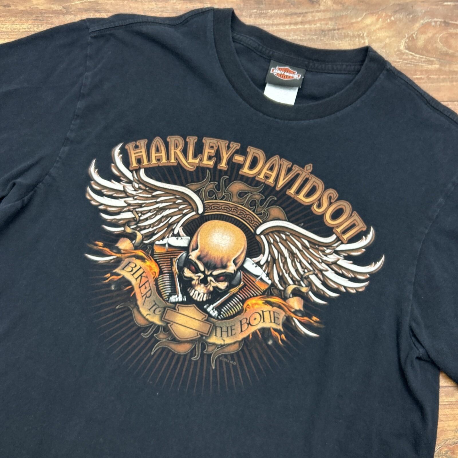 Harley Davidson Biker To The Bone Cody Wyoming Shirt Skull Graphic Y2K Large