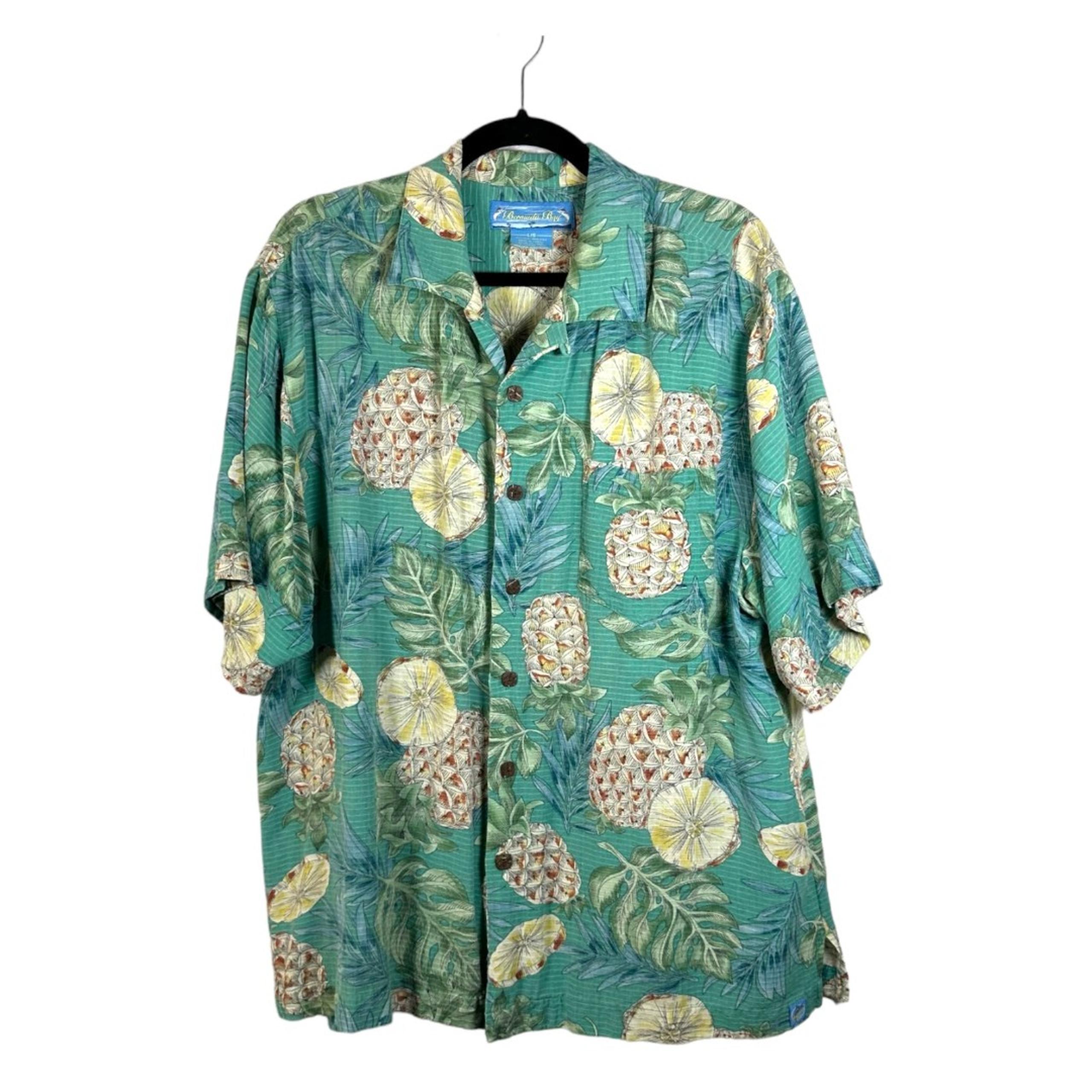 Bermuda Bay Floral Tropical Hawaiian 100% Silk Button Down Shirt Men's Large