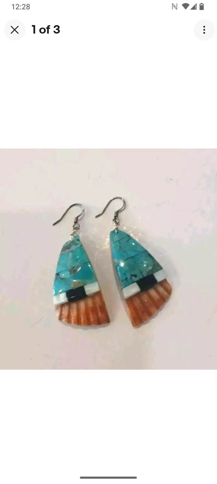 Native American Santo Domingo Spiny Oyster Multi Stone Inlay Dangle Earrings