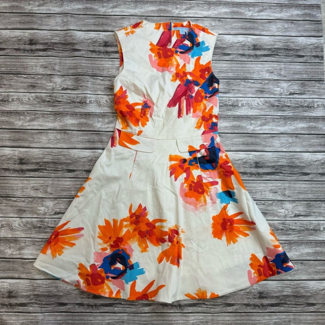Draper James Women's High Neck Open Back Bright Floral Dress 2 Ivory Orange Pink
