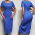 80s Vintage Cornflower Blue Knit Square Neckline Drop Waist Midi Sheath Dress M