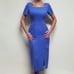80s Vintage Cornflower Blue Knit Square Neckline Drop Waist Midi Sheath Dress M