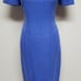 80s Vintage Cornflower Blue Knit Square Neckline Drop Waist Midi Sheath Dress M