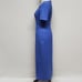 80s Vintage Cornflower Blue Knit Square Neckline Drop Waist Midi Sheath Dress M