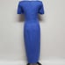 80s Vintage Cornflower Blue Knit Square Neckline Drop Waist Midi Sheath Dress M
