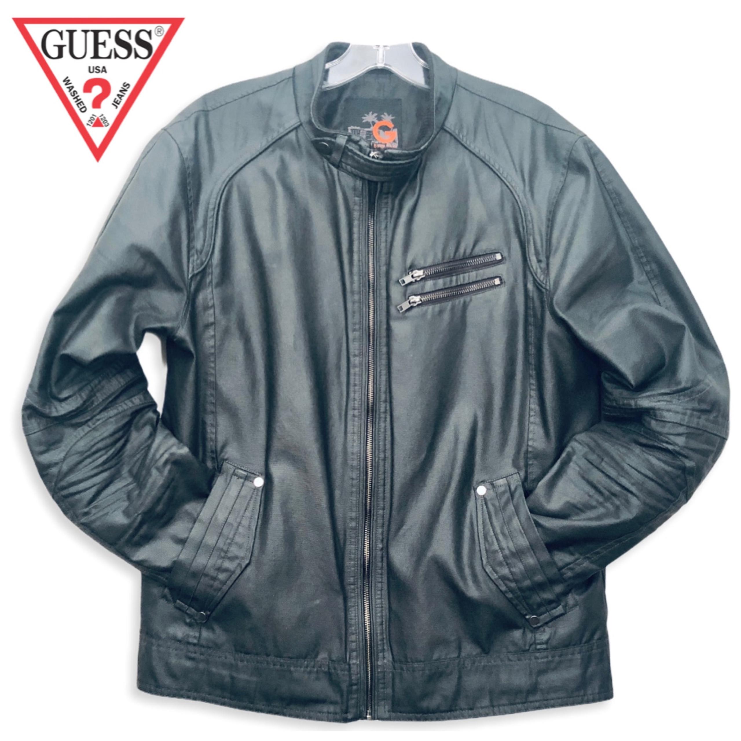 Vintage Guess Men's Polyester Zip-up Lined Jacket Black L