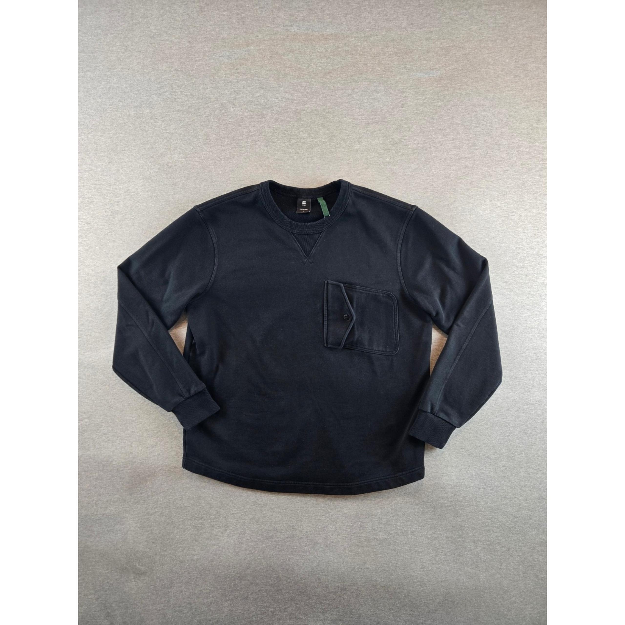 G-Star Sweatshirt Mens L Black Chest R Pocket Pullover Utility Crew French Terry