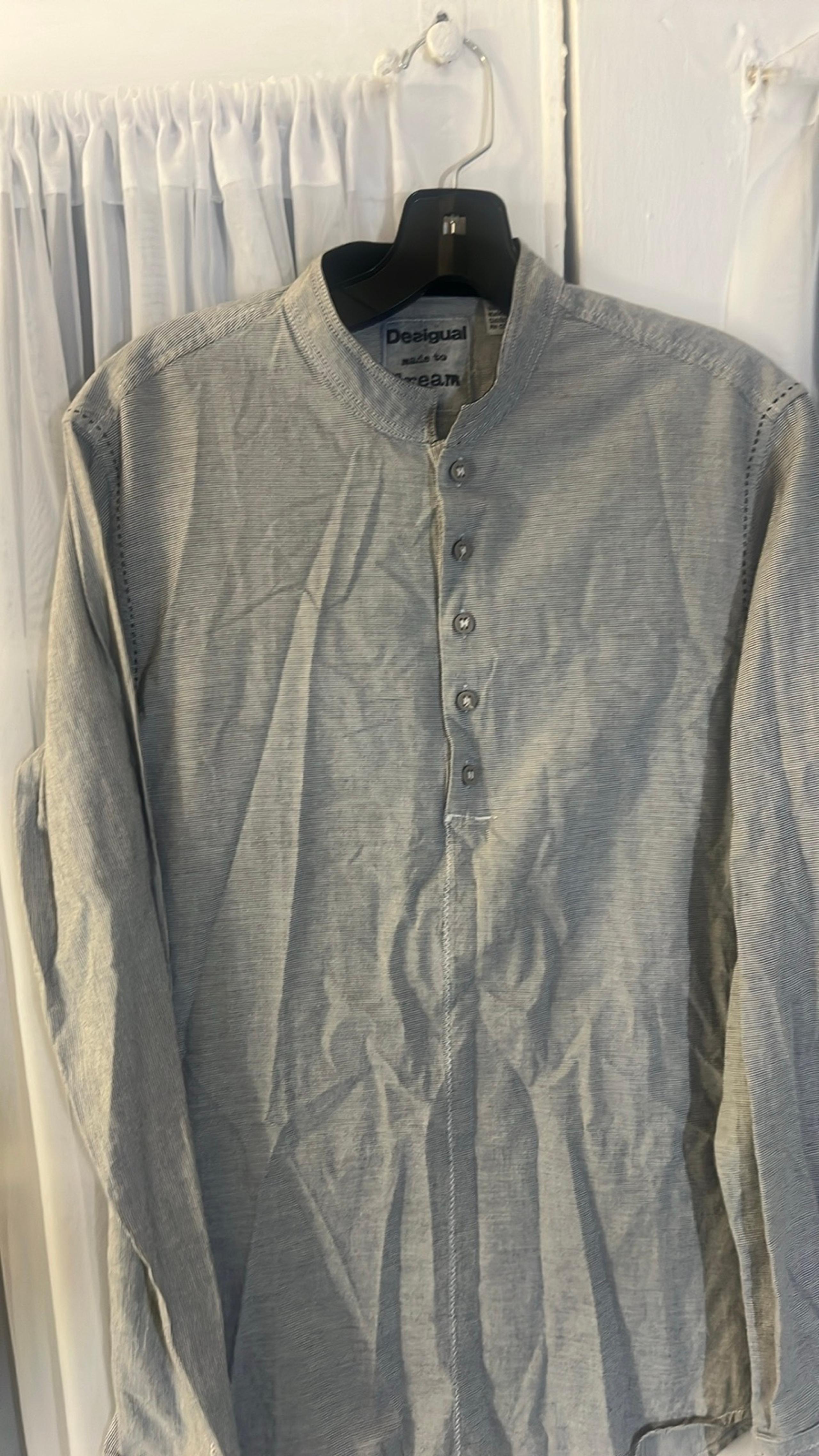 Desigual Henley Cotton Gray Long Sleeve Shirt Men’s Size Small