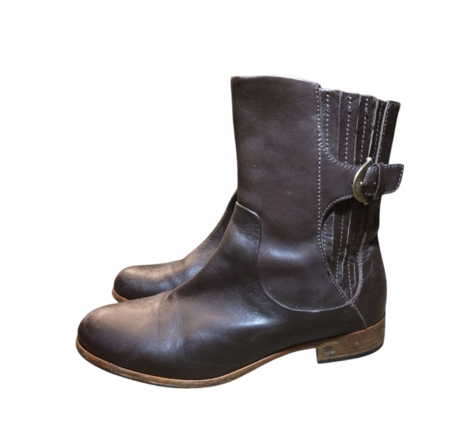 UGG Finnegan Leather Brown Equestrian Zip Up Boots Size 8