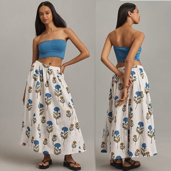NWT NEW Anthropologie The Jacie Poplin Printed Midi Skirt by Maeve S new