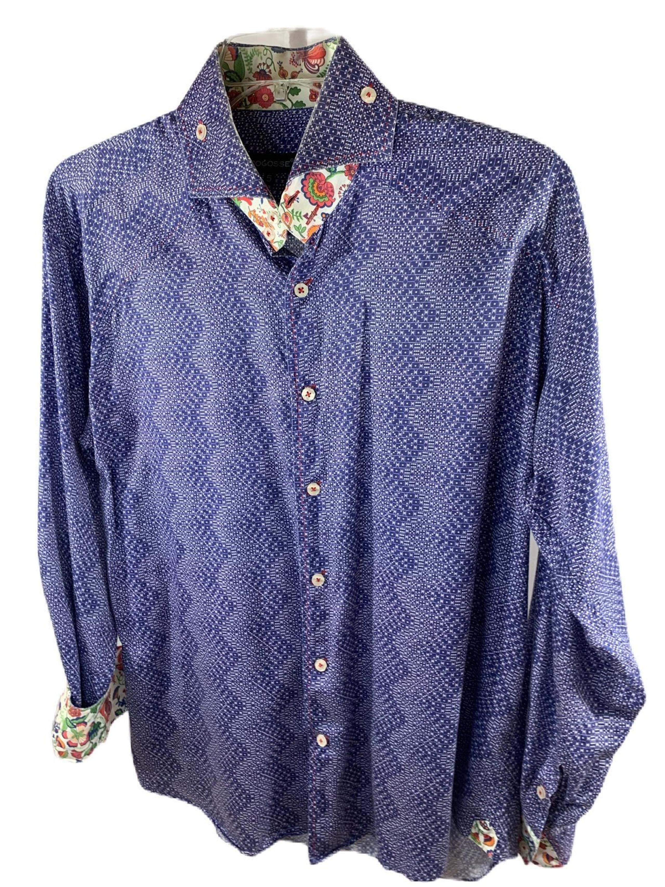 BOGOSSE Blue/White Mens Printed Shirt. Paisley Geometric Shirt. Sz 5