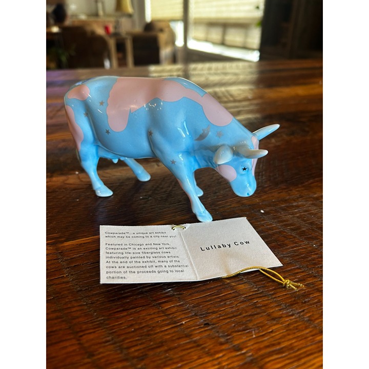 Lullaby Cow Figurine By Cow Parade Blue Pink Stars 6 Collectible Resin Art 2001