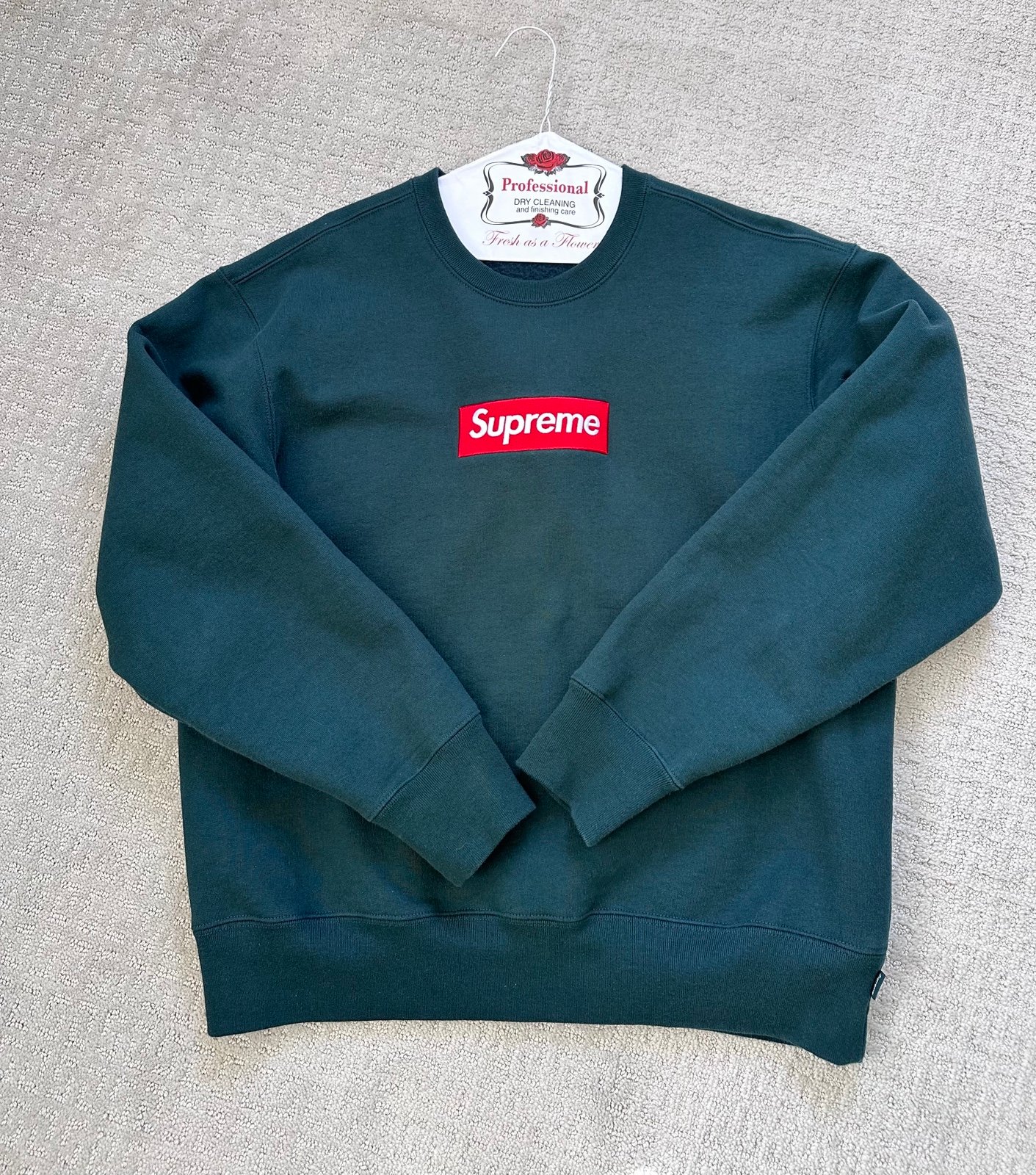 Supreme FW22 Box Logo Crewneck Dark Pine Green Men's Size XL