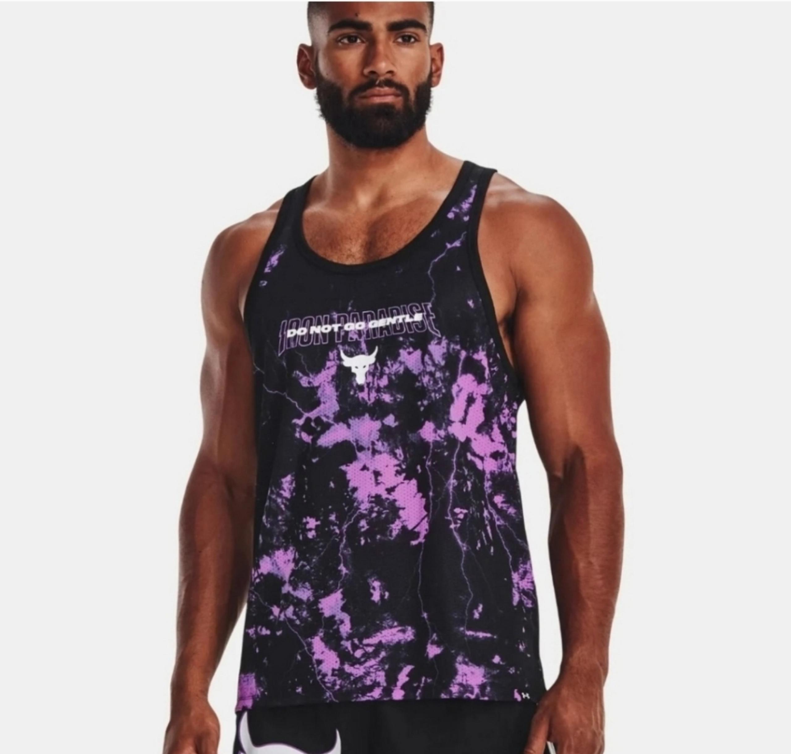 NWT Under Armour Men's Project Rock Print Mesh Tank Top Purple Mens Medium