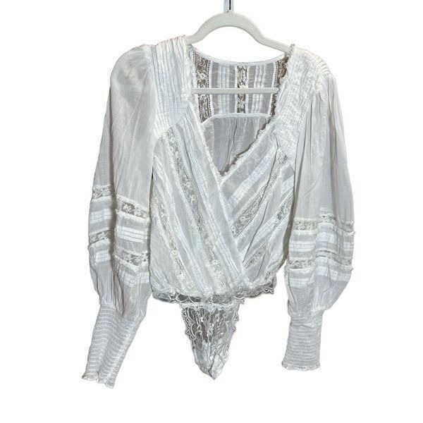 Free People Eloise Bodysuit in White Sz S lace sheer sexy