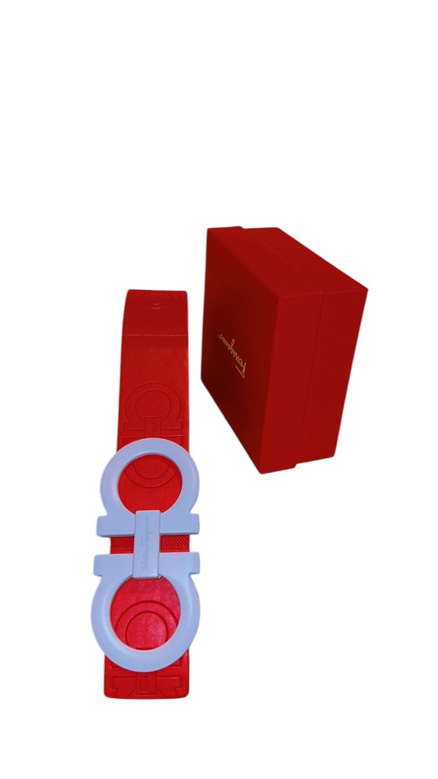 MEN’S BELT WITH WHITE BUCKLE AND RED LEATHER