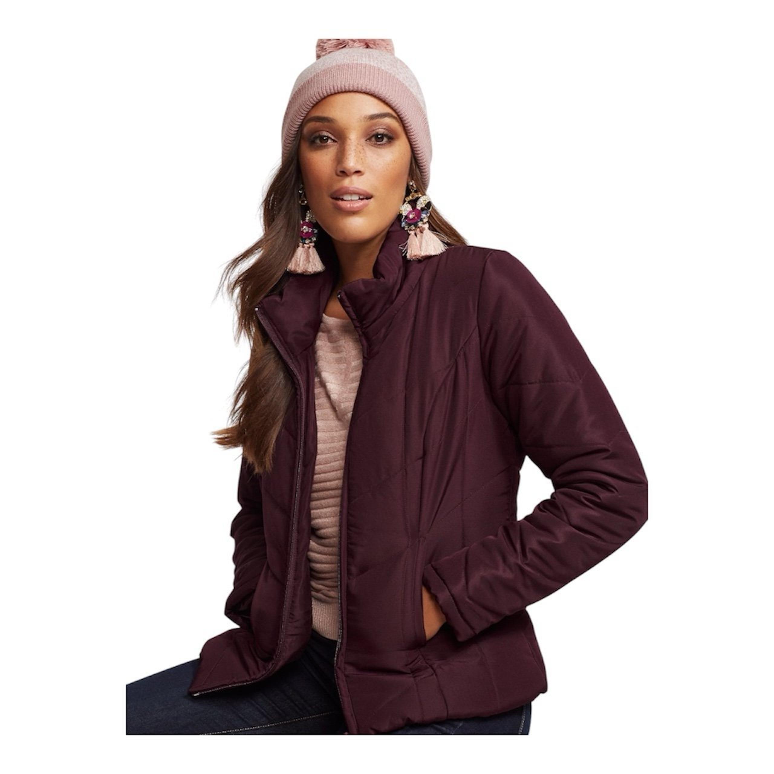 Burgundy Chevron Quilted Puffer Jacket