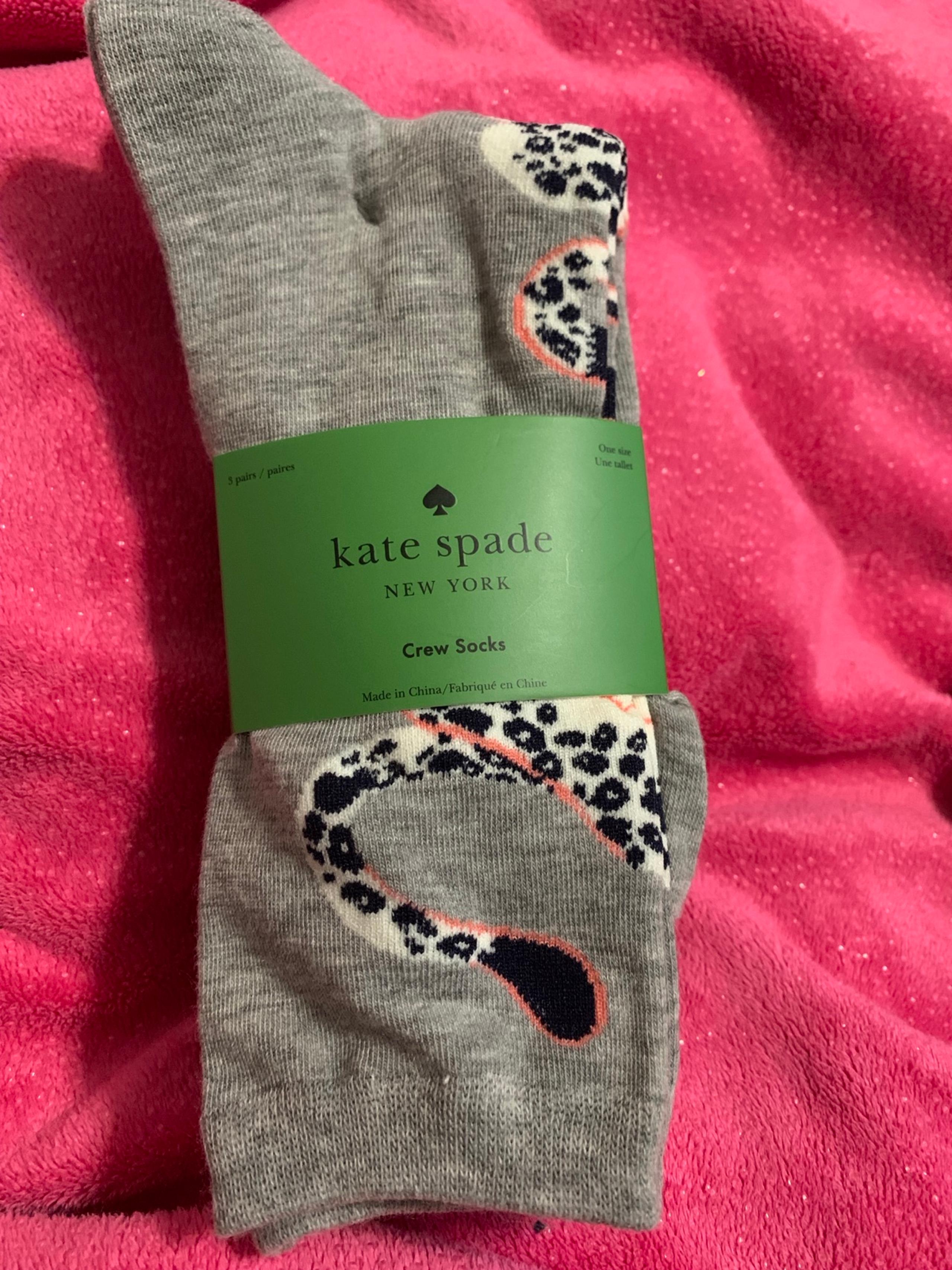 Kat spade grey leopard crew socks 3 pairs nwt