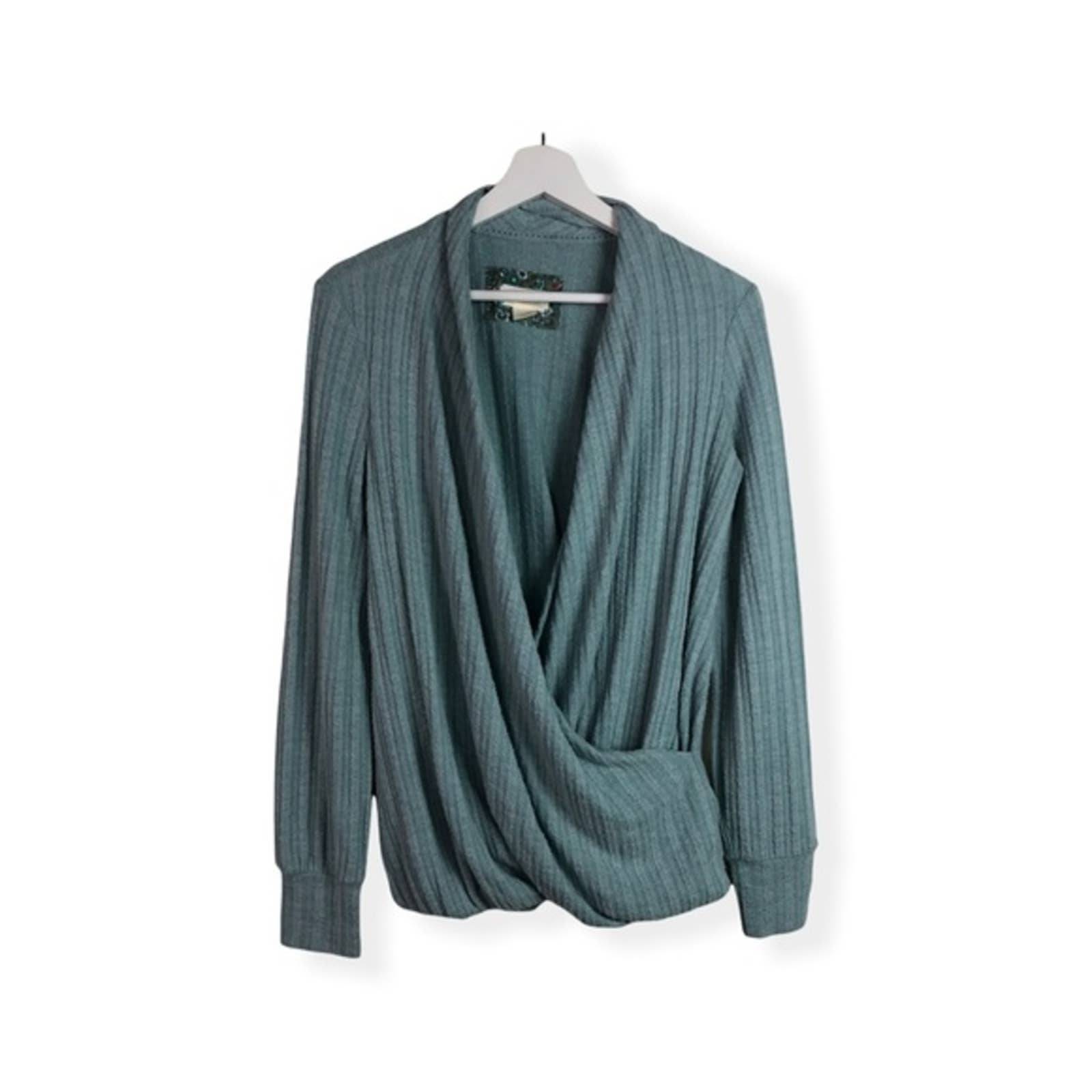 Maeve Sea Foam Green Cross Over Long Sleeve Sweater Top