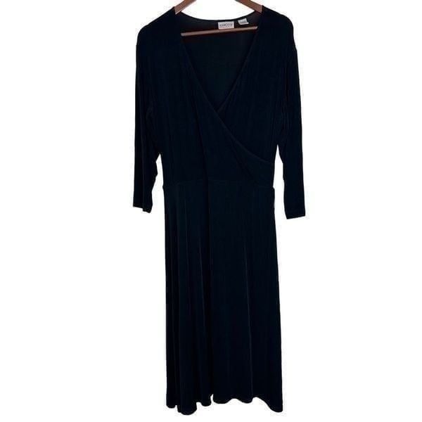 Chico’s Travelers Womens Black Roland Slinky Knit Dress Surplice Front Large